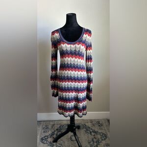 Autumn Cashmere Red and White Bishop Sleeve Sweater Dress